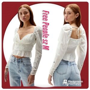 NWT Free People Woman Top Blouse  Cotton Cropped White Sz M